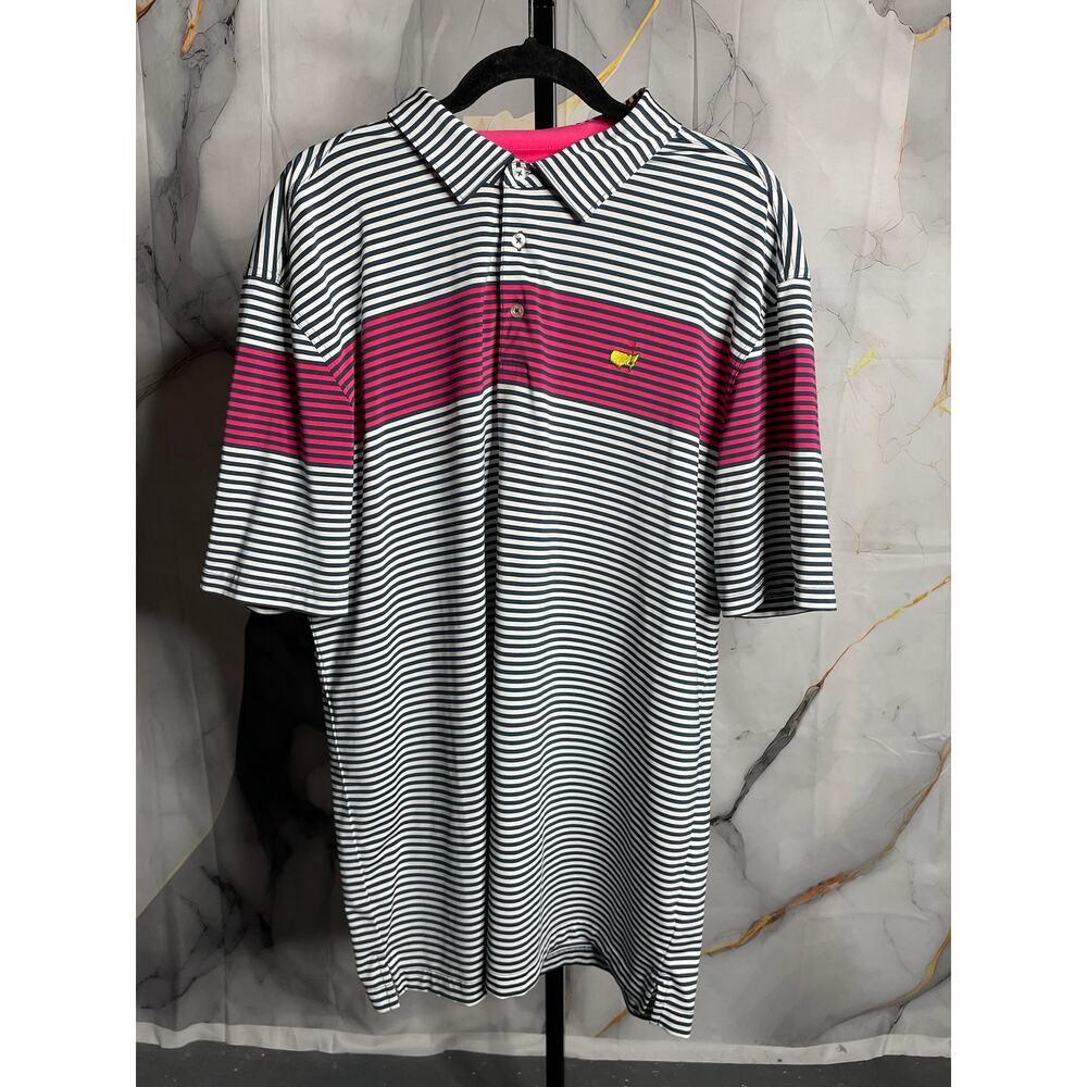 Masters Tech Black and Pink Striped Polo XL